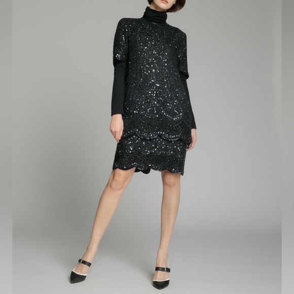 Vintage Dresses & Skirts - Vintage 80s Brilliante by J.A. Silk Beaded Shift Dress Black – Size 6